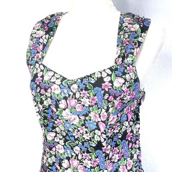 VTG 1980s Floral Maxi Dress Sweetheart Neck Black Multicolor Rayon Size 9 Medium - Picture 15 of 16